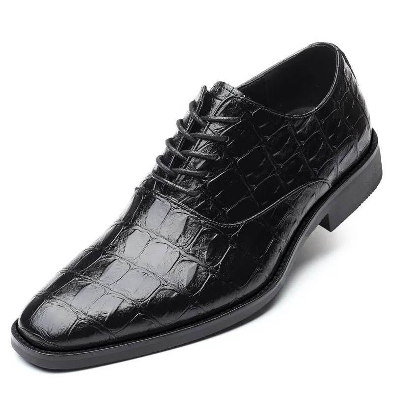 Flat Elastic Shoe Laces 2019 Men Formal Shoes Office Social Designer Men's Crocodile Genuine Leather Wedding Luxury Elegant Male Business Dress Shoes