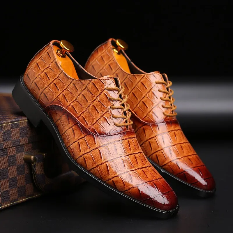 2019 Men Formal Shoes Office Social Designer Men's Crocodile Genuine Leather Wedding Luxury Elegant Male Business Dress Shoes Leather Flat Mary Jane Shoes