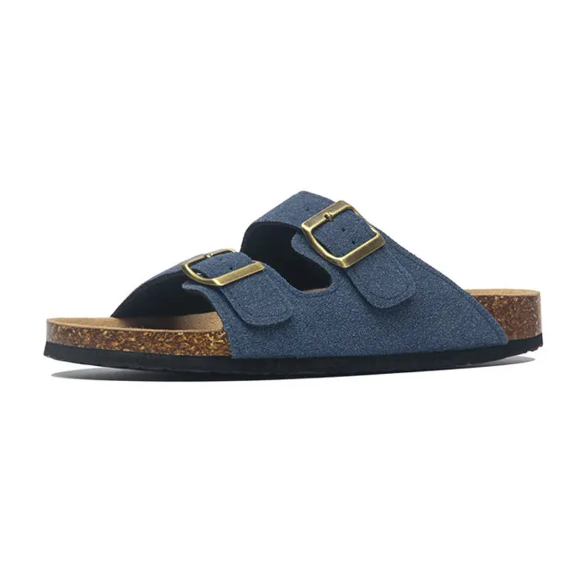 Outlet Slippers 2022 New Summer Men'S Cork Slippers Suede Leather Mule Clogs Slippers Man Soft Cork Two Buckle B