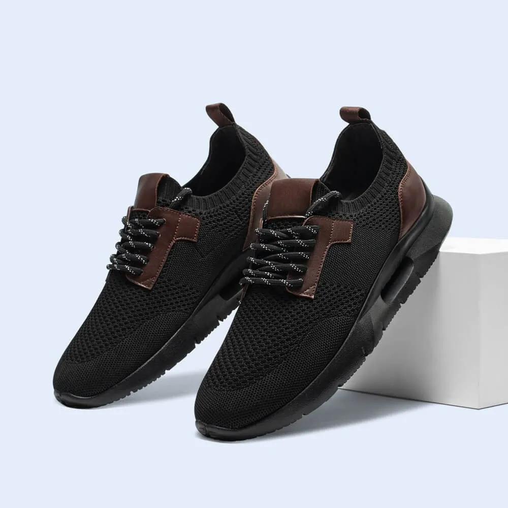 7CM/2.76Inches CMR CHAMARIPA Black Knit Fabric Elevator Sneakers for Men - Elevate Your Outdoor Casual Style Famuji Sneakers