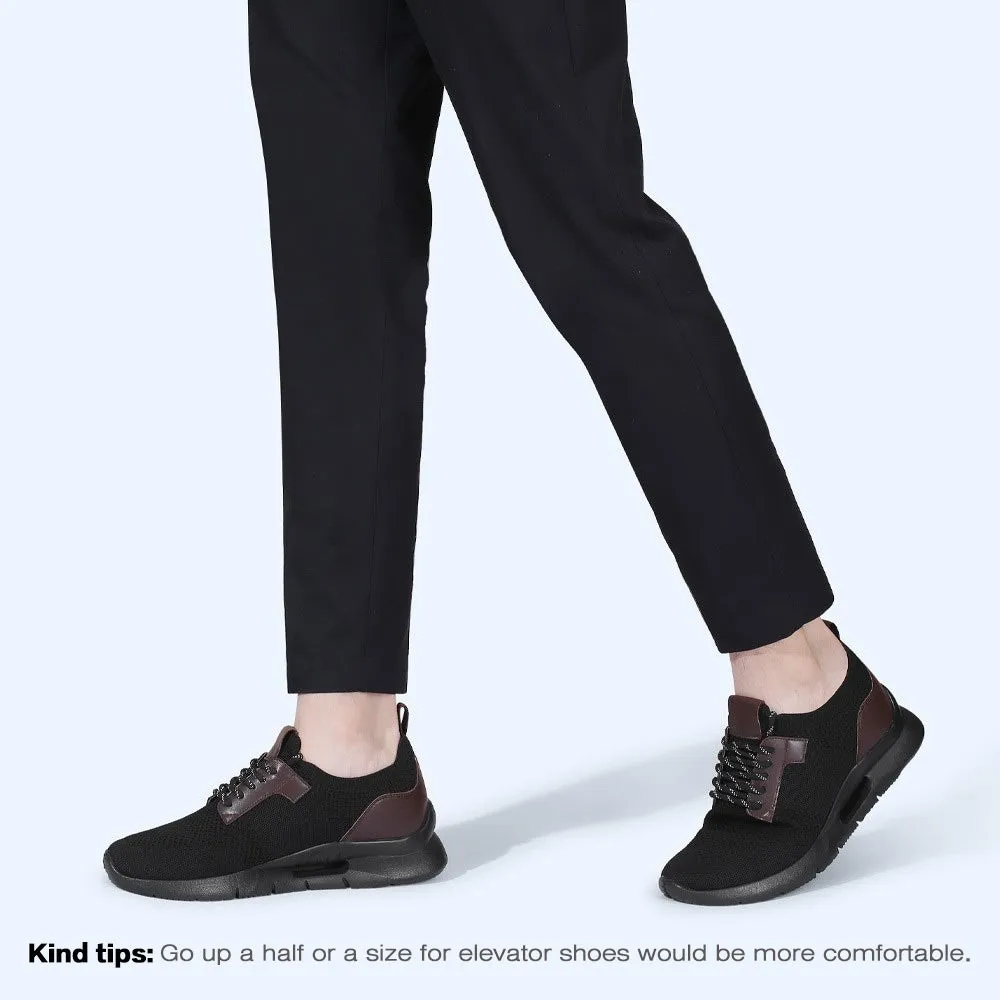 7CM/2.76Inches CMR CHAMARIPA Black Knit Fabric Elevator Sneakers for Men - Elevate Your Outdoor Casual Style Fitflop Sneakers