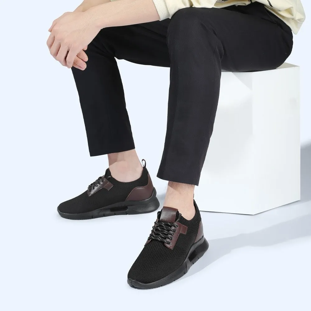 Thin Sole Sneakers 7CM/2.76Inches CMR CHAMARIPA Black Knit Fabric Elevator Sneakers for Men - Elevate Your Outdoor Casual Style