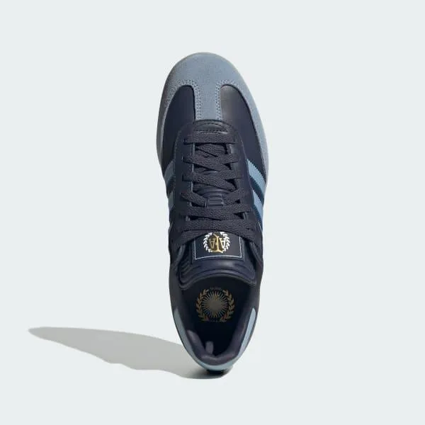 Adidas Gum Sole Shoes Adidas Men's Samba Argentina Indoor Soccer Shoes - Shadow Navy / Ambient Sky / Gold Metallic