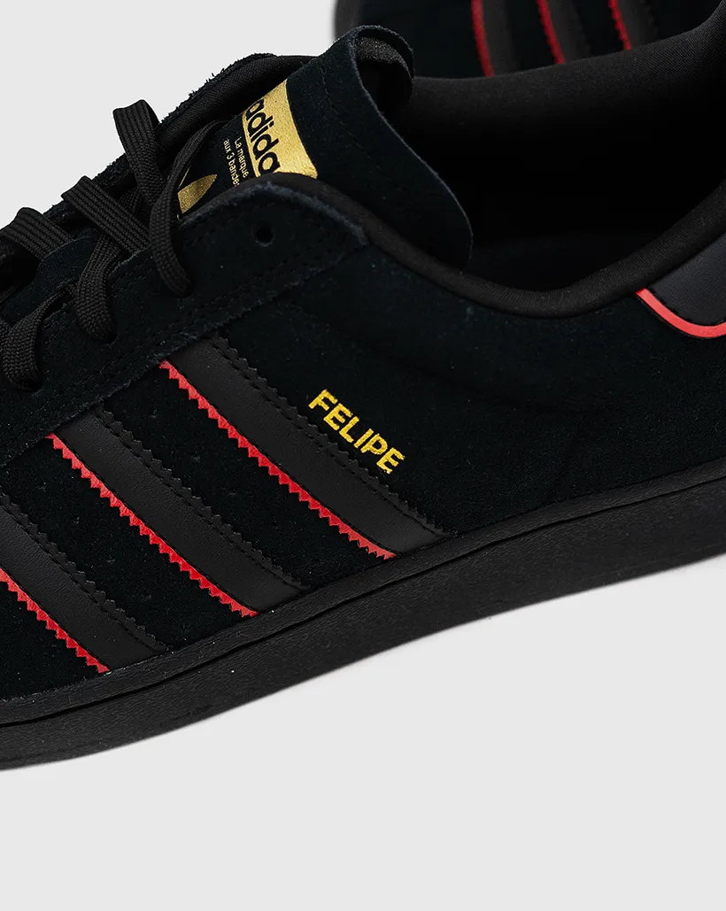 Adidas Superstar ADV x Felipe Gustavo Shoe - Black/Scarlet/Gold Adidas Taekwondo Shoes On Feet