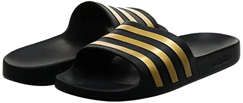 adidas Unisex Adilette Aqua Slides Sandal, Core Black Gold Metallic Core Black, 4 US Men Felipe Gustavo Adidas Shoes