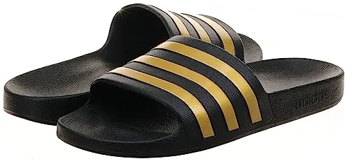 adidas Unisex Adilette Aqua Slides Sandal, Core Black Gold Metallic Core Black, 4 US Men Track Shoes Adidas