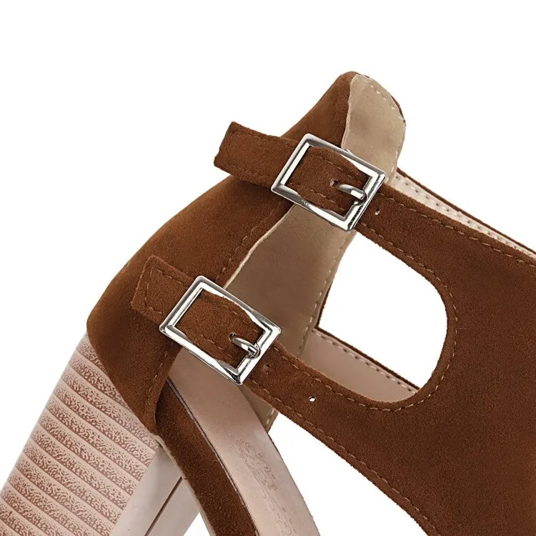 Women's's Hollow Out Suede Open Toe Block Heels Sandals Dress With Sandals