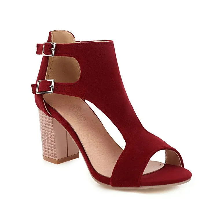Shoes With Sandals Women's's Hollow Out Suede Open Toe Block Heels Sandals