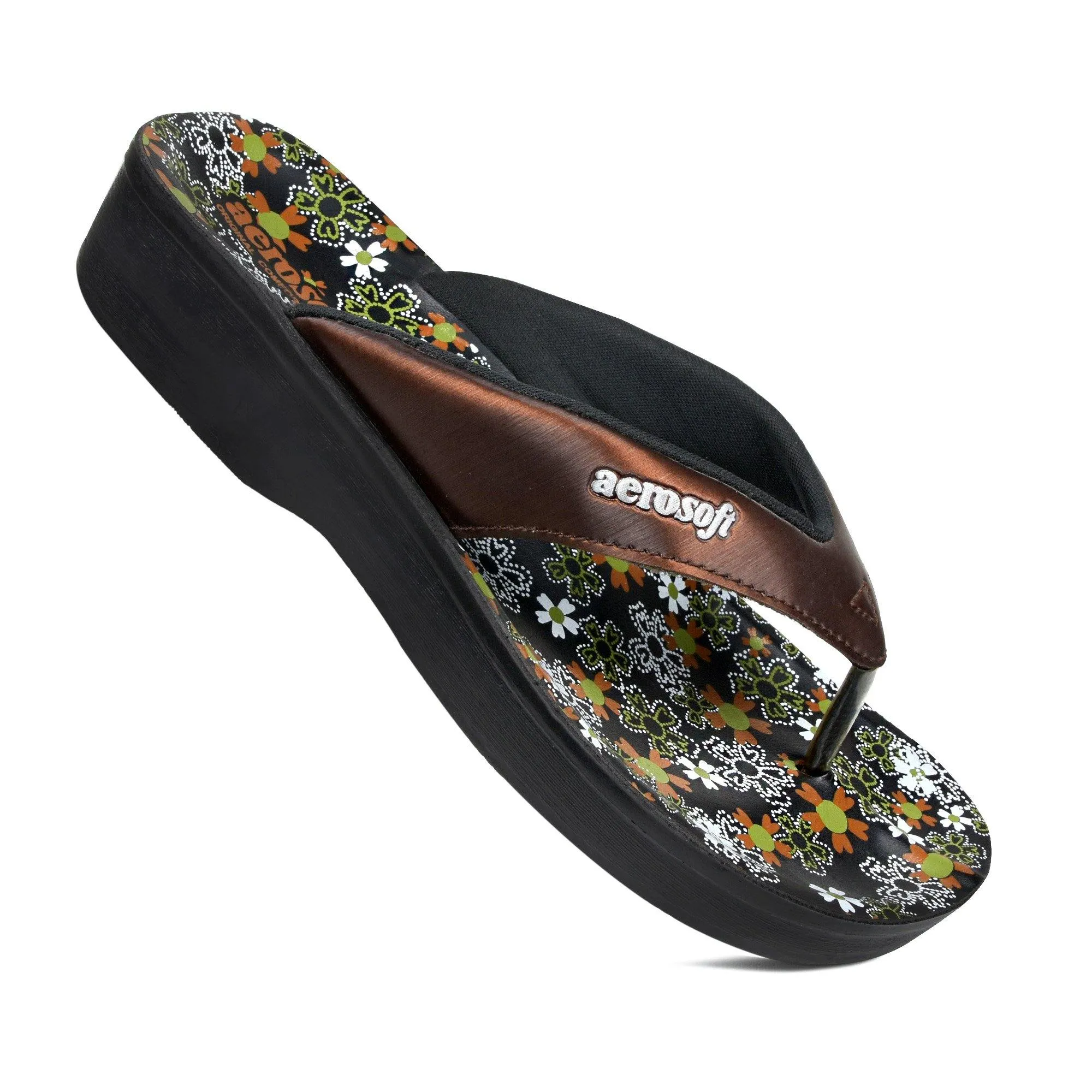 Aerosoft - Anette A0815 Floral Summer Vacation Essentials Arch Support Flip Flops For Women Hemp Rainbow Flip Flops