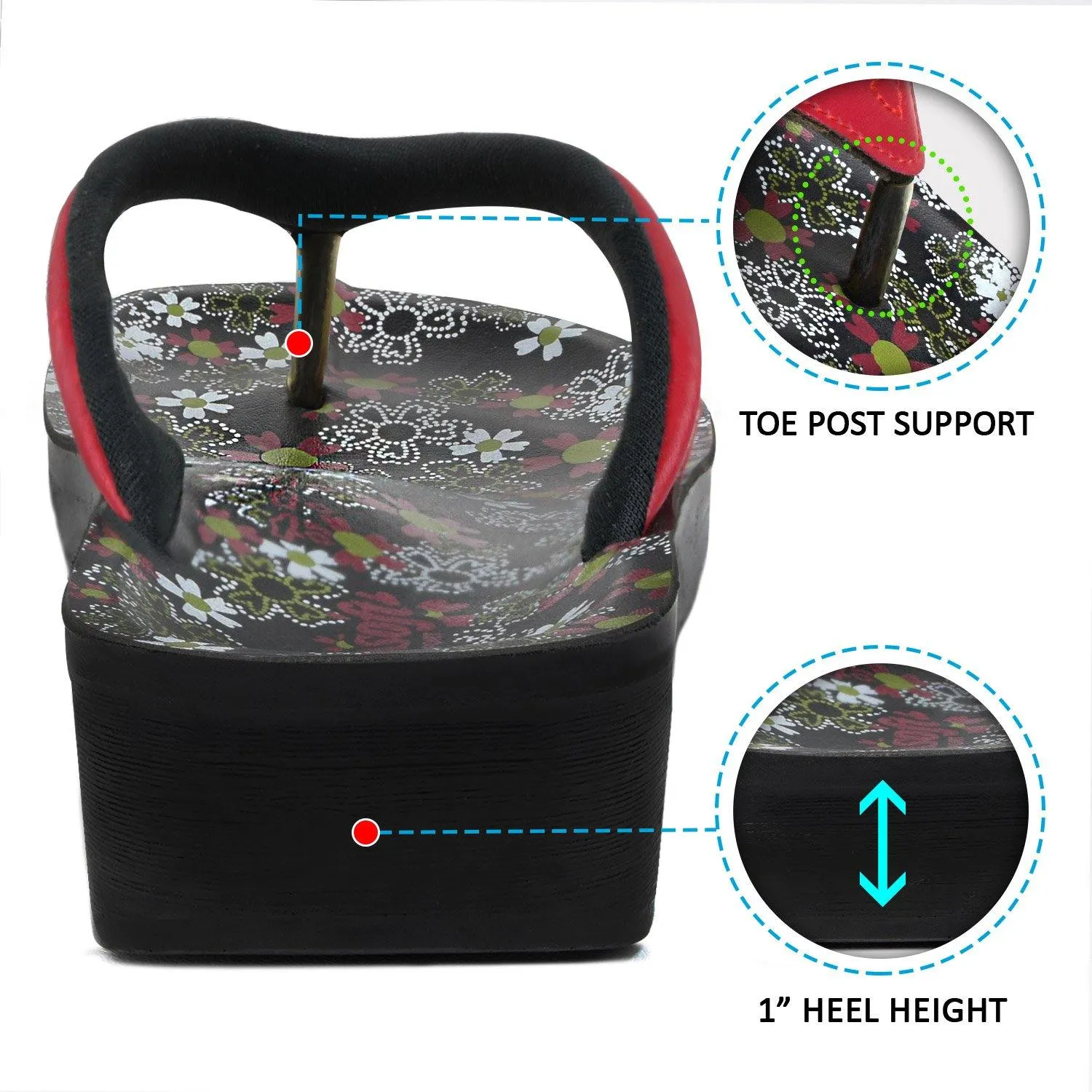 Aerosoft - Anette A0815 Floral Summer Vacation Essentials Arch Support Flip Flops For Women Metal Flip Flops