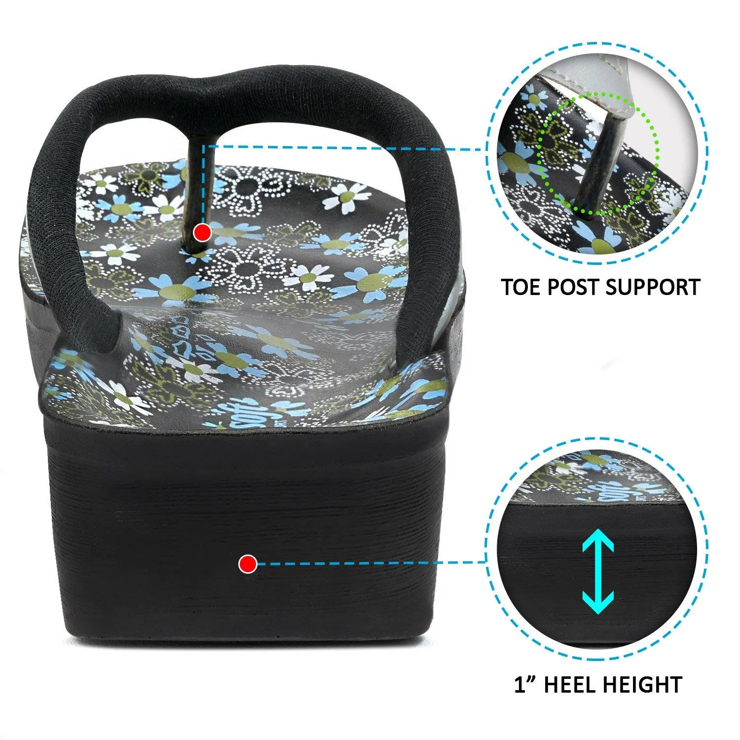 Aerosoft - Anette A0815 Floral Summer Vacation Essentials Arch Support Flip Flops For Women Cracked Heels Flip Flops