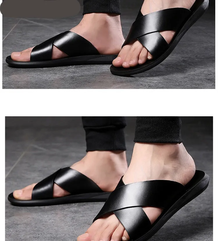 Designing Slippers Aidase  Leather Slippers Men Summer Shoes Mens Slippers Outdoor Beach Slippers Shoes male Zapatos De Hombre Erkek Ayakkabi Buty Meskie