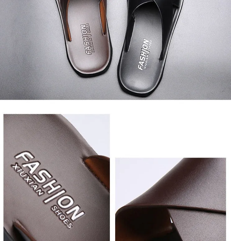 Loc Dog Slippers Aidase  Leather Slippers Men Summer Shoes Mens Slippers Outdoor Beach Slippers Shoes male Zapatos De Hombre Erkek Ayakkabi Buty Meskie