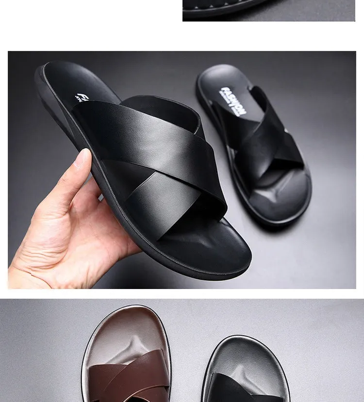 Gap Slippers Aidase  Leather Slippers Men Summer Shoes Mens Slippers Outdoor Beach Slippers Shoes male Zapatos De Hombre Erkek Ayakkabi Buty Meskie