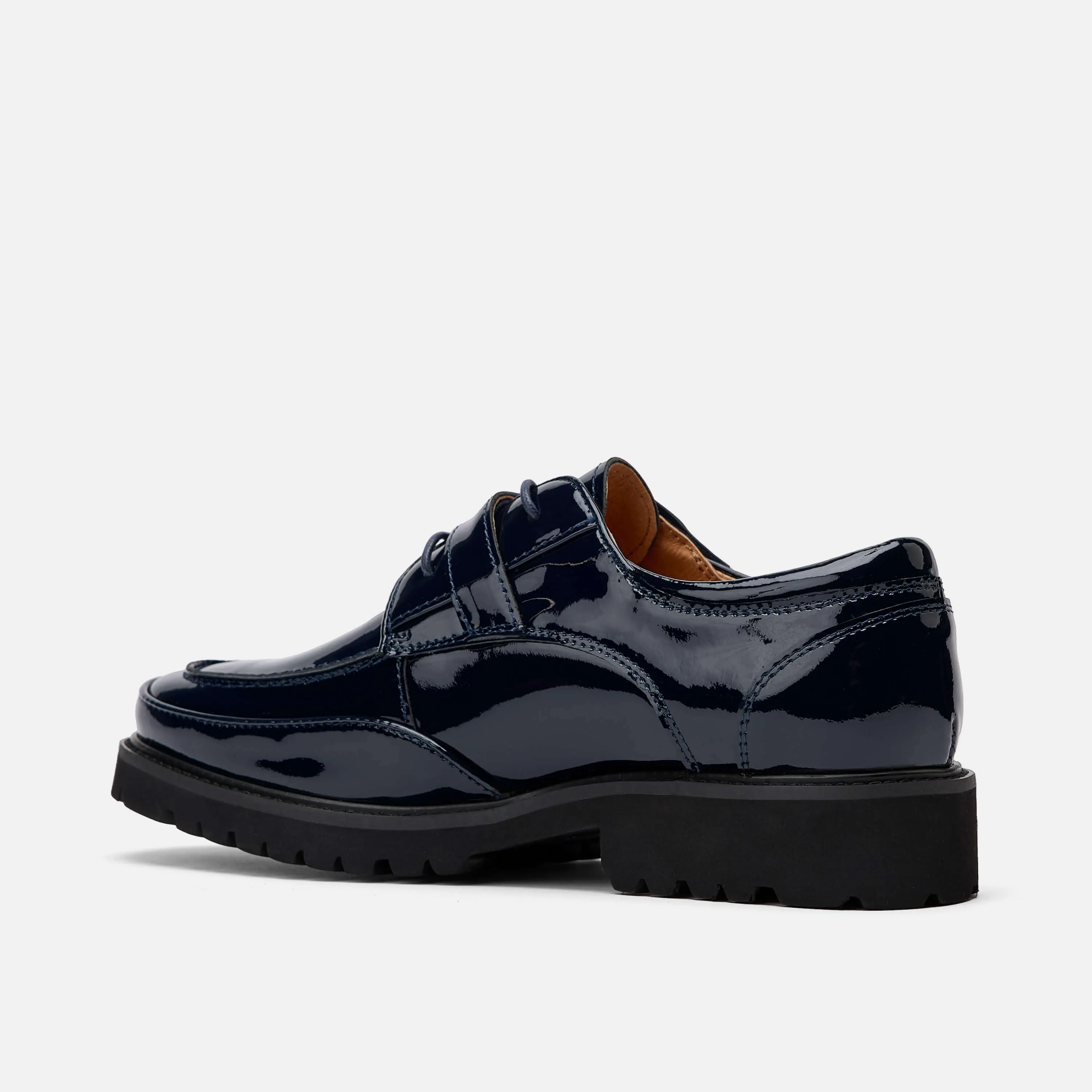 Ms. Atlas Navy Patent Leather Lug Derby Oxfords Comma