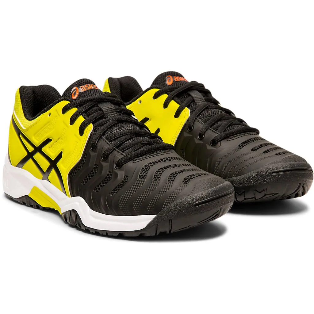 Asics Gel Resolution 7 GS Black Yellow Juniors Tennis Shoes Best Asics Shoes For Daily Running