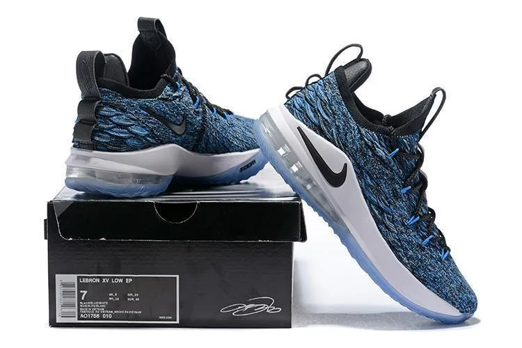 Asics Vintage Wrestling Shoes Nike Lebron XV 15 Low EP White Blue Black Men Shoes Sale Size US7,8,8.5,9,10,11,12