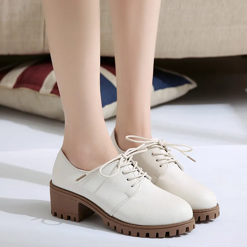 Autumn New Fashion Oxfords Women Shoes Female Lace Up Pu Leather Plus Size Casual Shoes Woman Platfo High Heel Oxford Booties