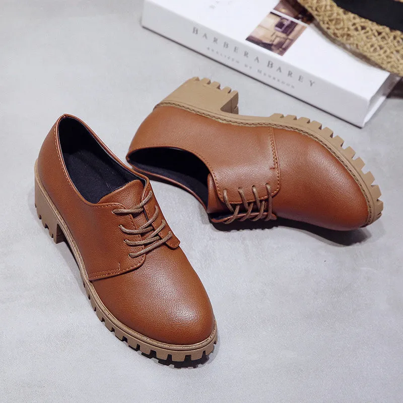 Autumn New Fashion Oxfords Women Shoes Female Lace Up Pu Leather Plus Size Casual Shoes Woman Platfo Classic Oxford Shoes