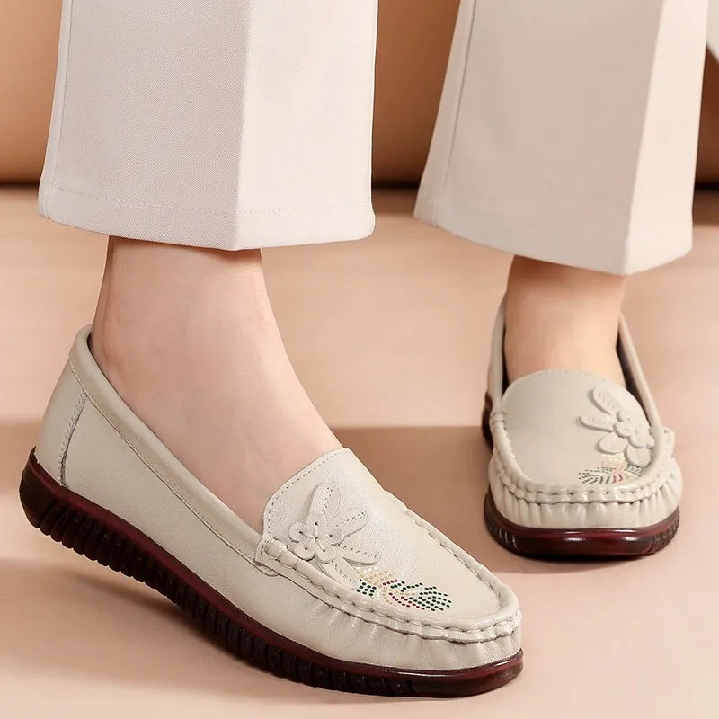 Babakud Women Spring Vintage Floral Leather Flat Loafers Light In Your Loafers