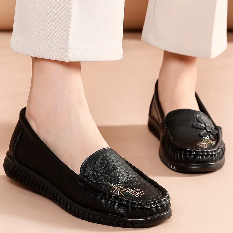 Oldmoney Loafers Babakud Women Spring Vintage Floral Leather Flat Loafers