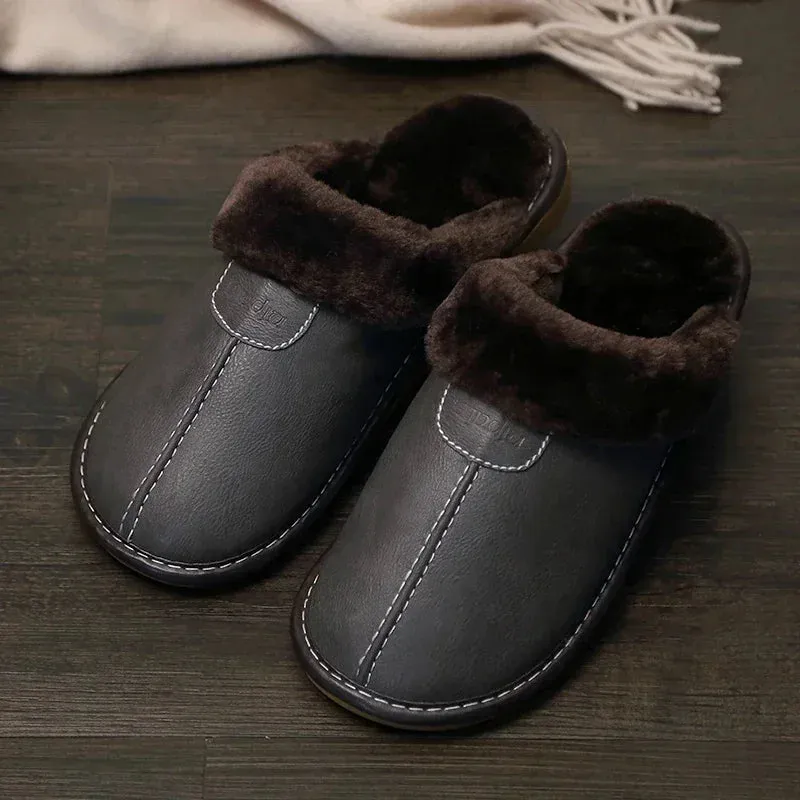 BACKWOODS | Men's Warm Leather Slippers Cushioned House Slippers