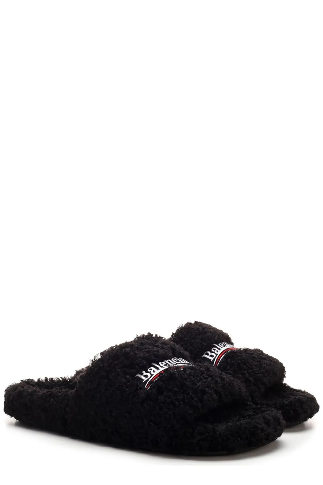 Balenciaga Logo Furry Slides Sandals Toms