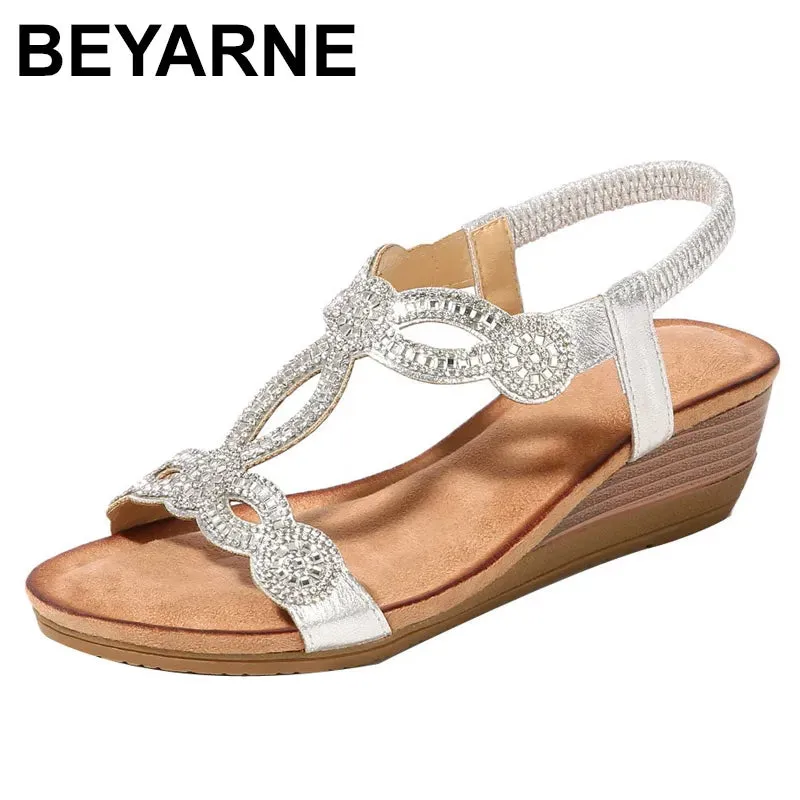 BEYARNE Women's Shoes Summer New Bohemia Wedge Women Sandals Rhinestone Woman Flip Flops Vintage Women Shoes BeachE627 Top 10 Flip Flops