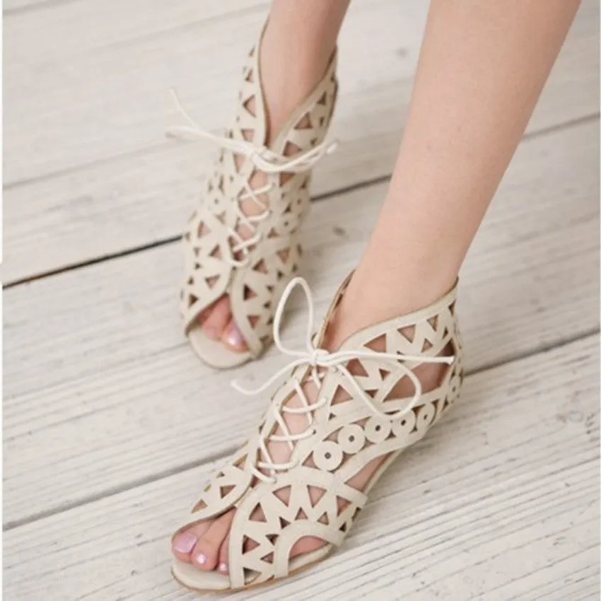 Sas Sandals On Sale Big Size 31-43 Fashion Cut Outs Lace Up Women Sandals Open Toe Low Shoes Beach shoes women AA516