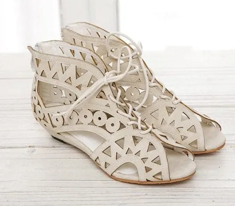 Big Size 31-43 Fashion Cut Outs Lace Up Women Sandals Open Toe Low Shoes Beach shoes women AA516 Sandals Nassau All Inclusive