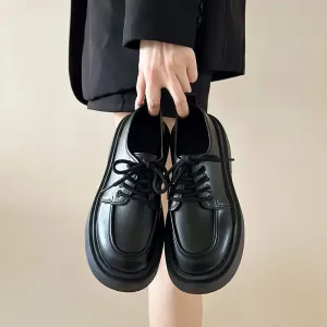 binfenxie  -  Retro British Style Black Loafers for Women Fashion Casual New Designer Platform Shoes Ladies PU Leather Lace Pumps Shoes Ladies Platform Chunky Heel Loafers