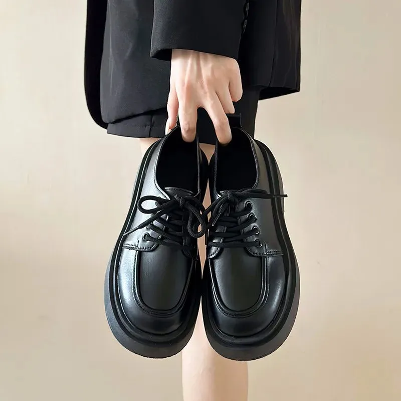 Woodchuck Sato Tabi Loafers binfenxie  -  Retro British Style Black Loafers for Women Fashion Casual New Designer Platform Shoes Ladies PU Leather Lace Pumps Shoes Ladies