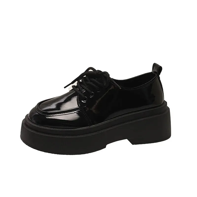 binfenxie  -  Retro British Style Black Loafers for Women Fashion Casual New Designer Platform Shoes Ladies PU Leather Lace Pumps Shoes Ladies Loafers Lyrics