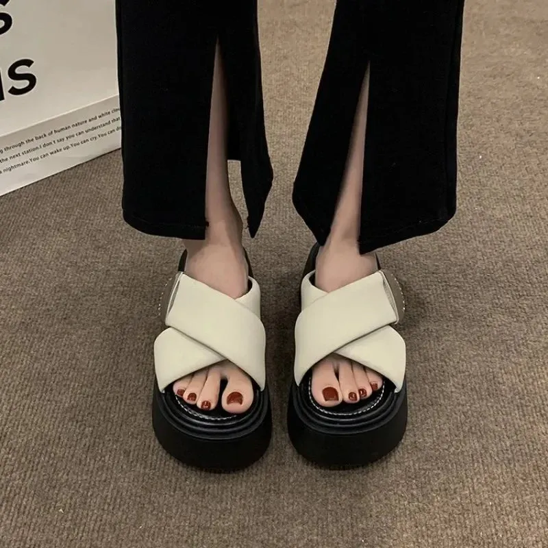 Used Platform Flip Flops binfenxie  -  Thick Soled Slippers Sandals for Women Summer Casual Flip Flops New Clip on Beach Sandales Shoes Black White Slides Femme