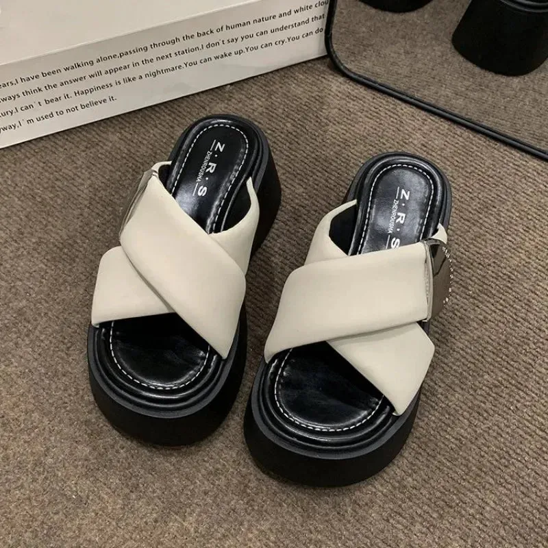 Flying In Flip Flops binfenxie  -  Thick Soled Slippers Sandals for Women Summer Casual Flip Flops New Clip on Beach Sandales Shoes Black White Slides Femme