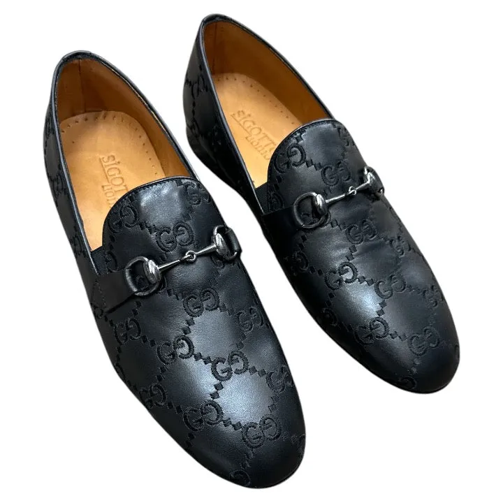 Adrian Leather Platform Tassel Loafers Black Men's Luxury Trendy Loafers Slip-on Dress Shoes with Sliver Buckle Style No: 1150