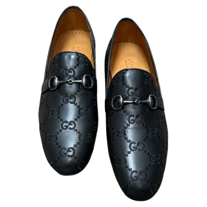 Hugo Boss Loafers Black Men's Luxury Trendy Loafers Slip-on Dress Shoes with Sliver Buckle Style No: 1150