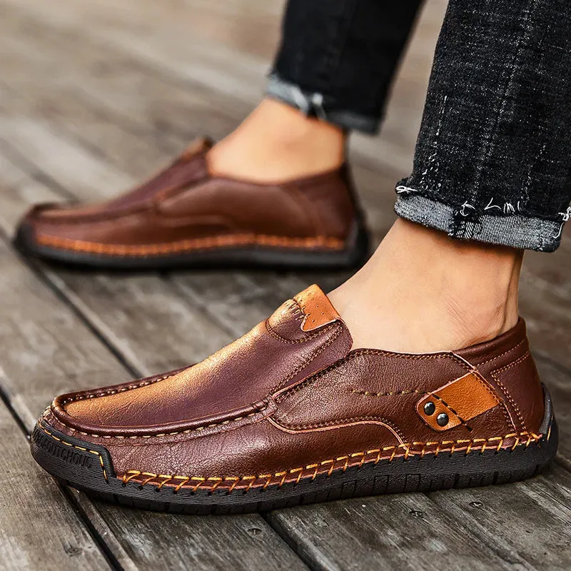 Brand Genuine Leather Men Handmade Casual Shoes Luxury Brand Men Loafers Breathable Slip on Italian Driving Shoe Chaussure Homme Penny Loafers And Suit