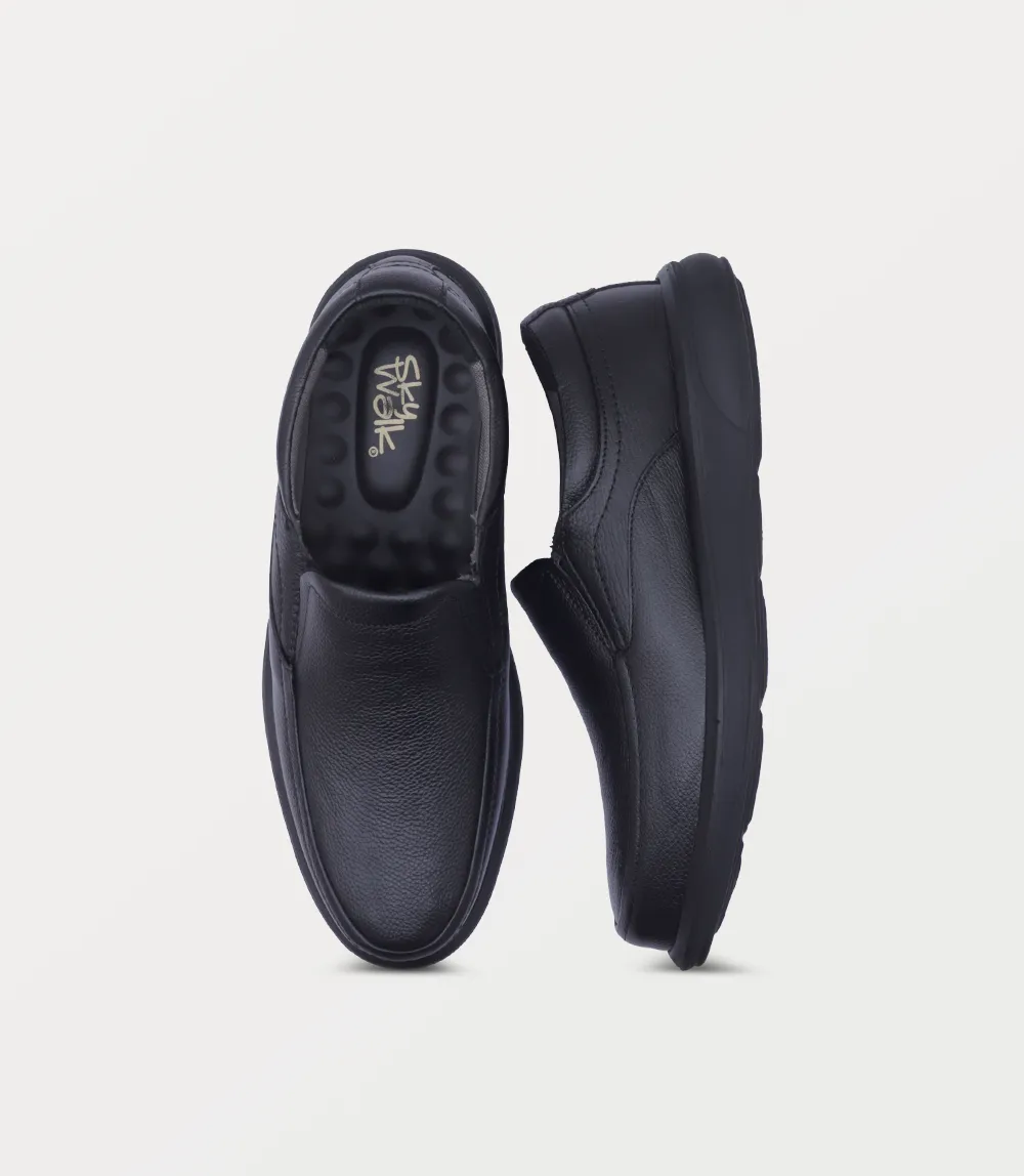 BM6776-BLACK-Men Moccasin Slip-on Mule Trk Shoe