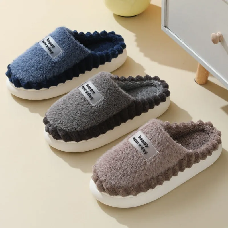 Cuzcare Men Soft Plush Slippers Heel Protection Indoor Shoes Eva Sole Slippers