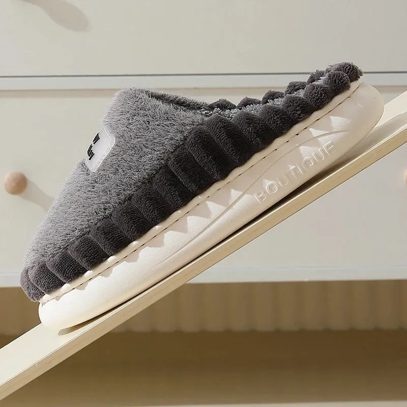 Cuzcare Men Soft Plush Slippers Heel Protection Indoor Shoes Slides Slip On