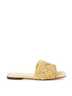 Gym Shoes Flat Bottega Veneta Beige Raffia Mule with Maxi Intreccio Detail