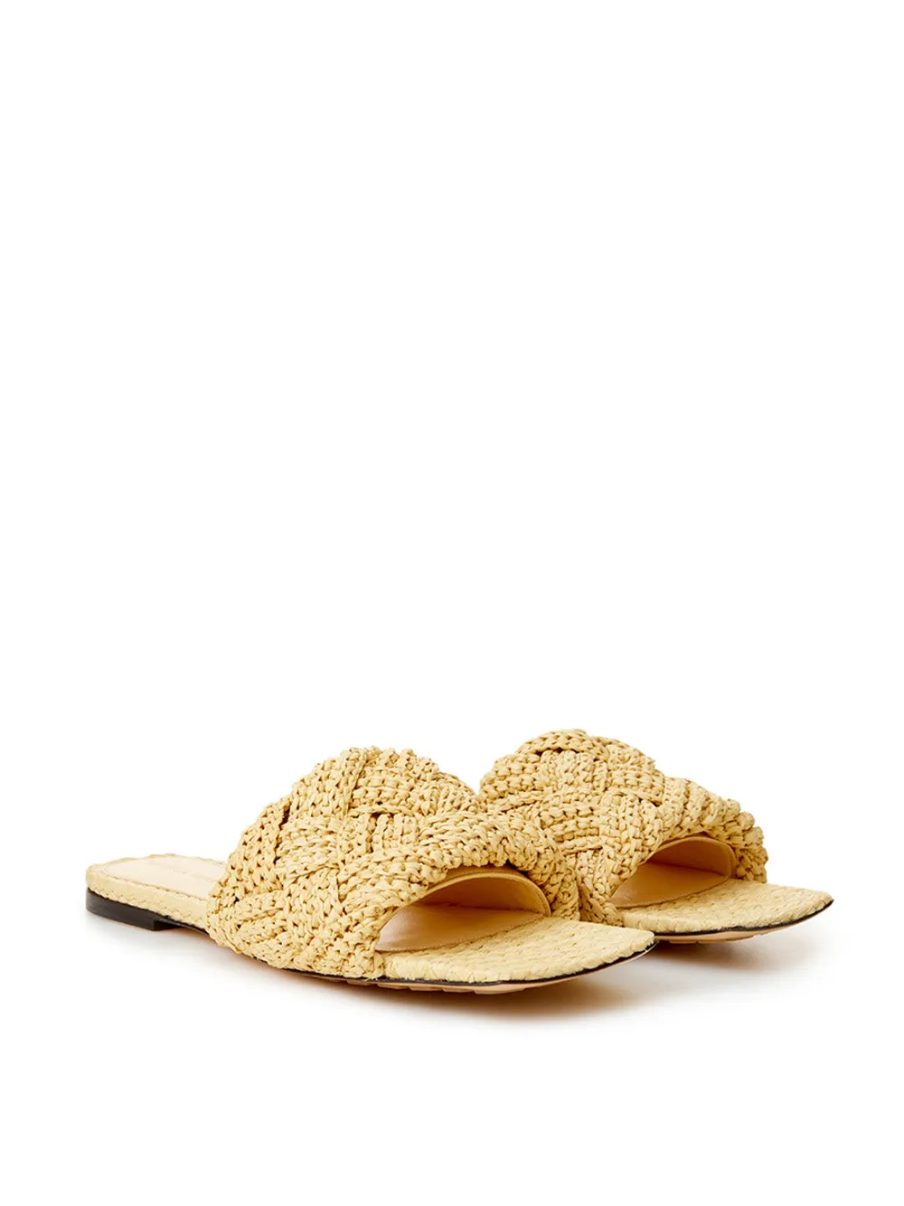 Cheap Flats Shoes Bottega Veneta Beige Raffia Mule with Maxi Intreccio Detail