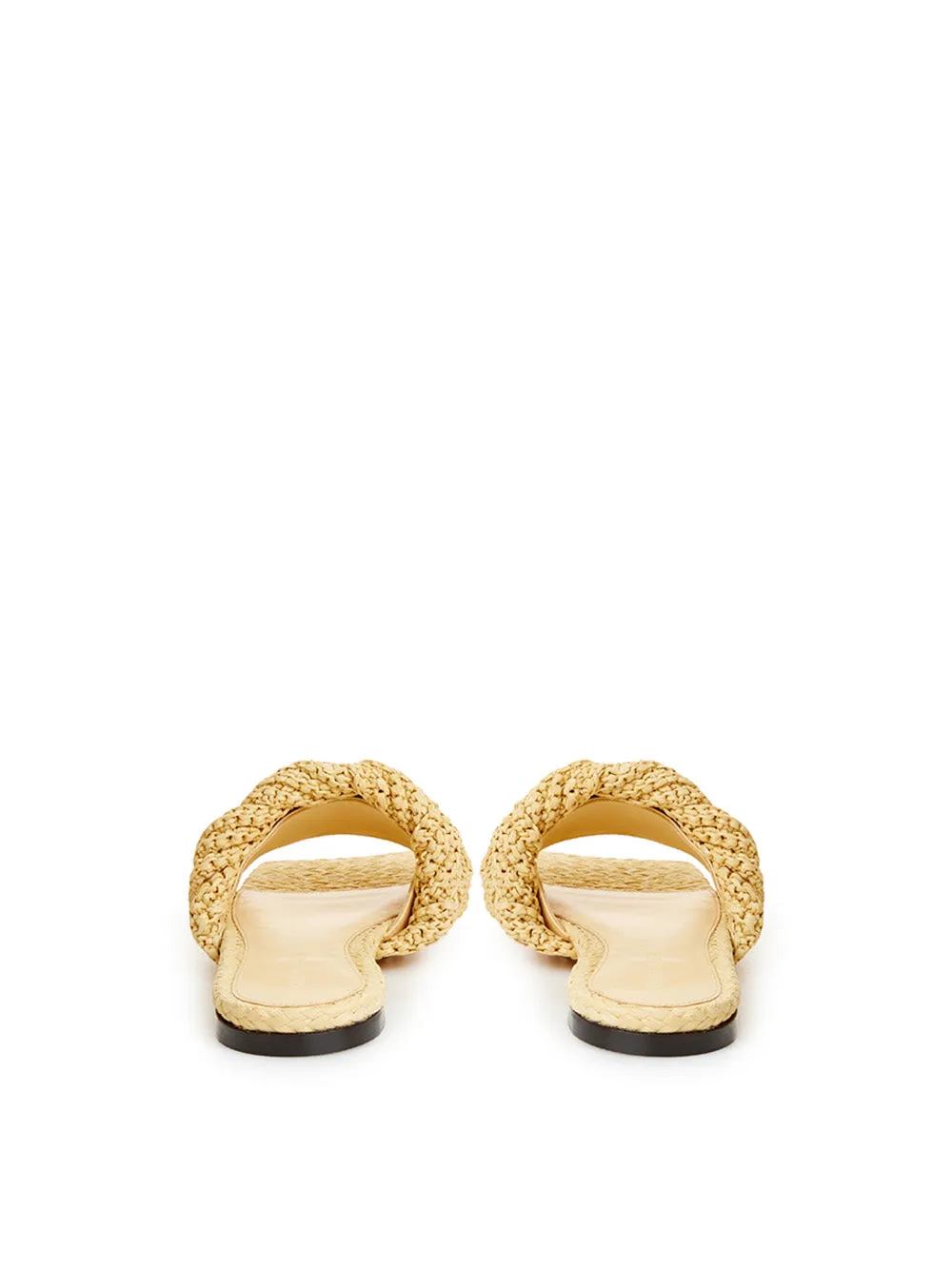 Bottega Veneta Beige Raffia Mule with Maxi Intreccio Detail Flat Pom Pom Shoes