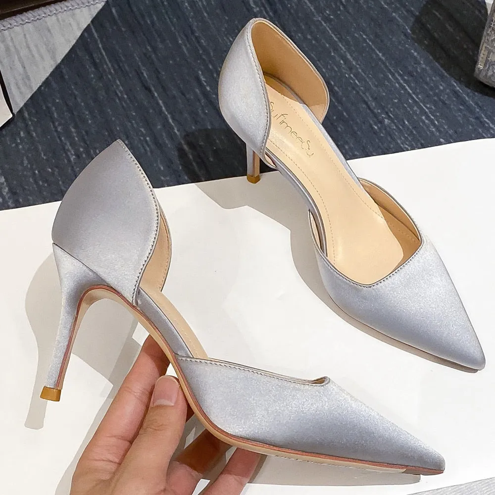 Designer Newest Pumps Sweet Pointed Toe Slip-on Wedding Office Silk Handmade