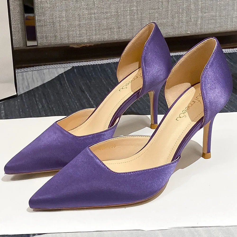 Designer Newest Pumps Sweet Pointed Toe Slip-on Wedding Office Silk Handmade Work Boots Western