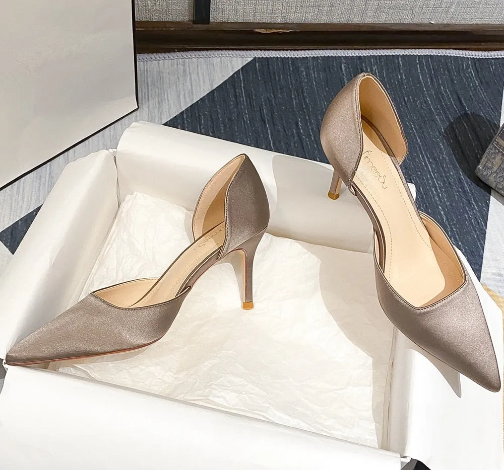 Cheap Lightweight Work Boots Designer Newest Pumps Sweet Pointed Toe Slip-on Wedding Office Silk Handmade