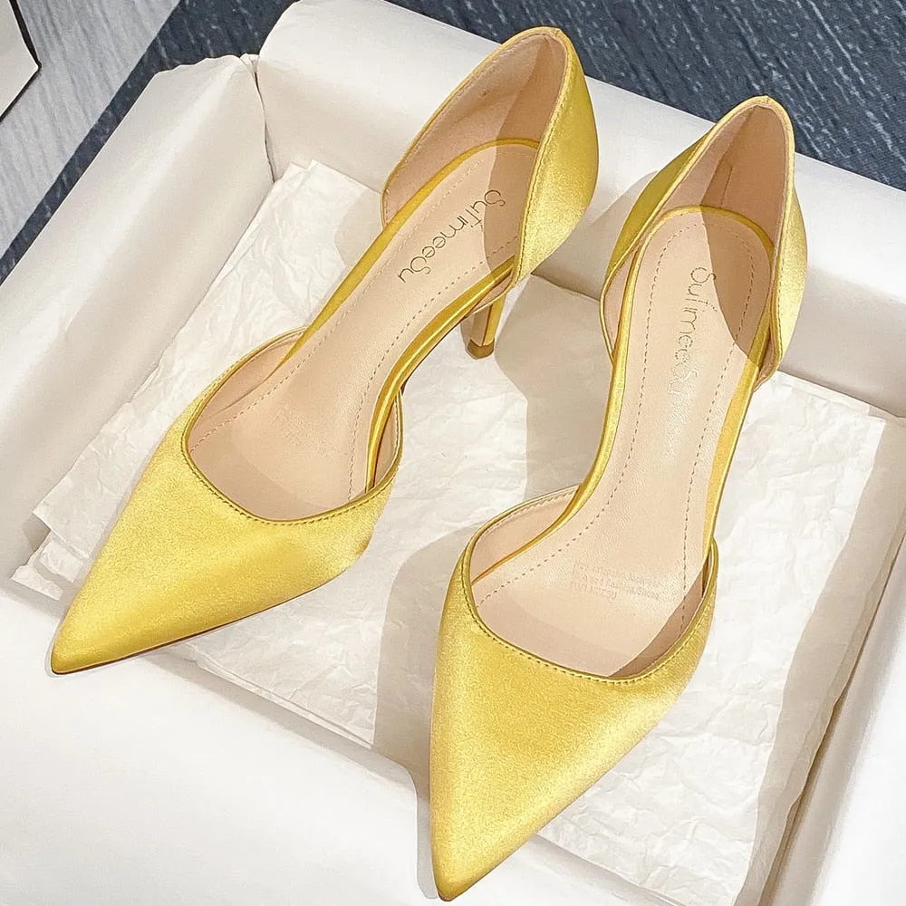 Designer Newest Pumps Sweet Pointed Toe Slip-on Wedding Office Silk Handmade Rubber Toe Pr
