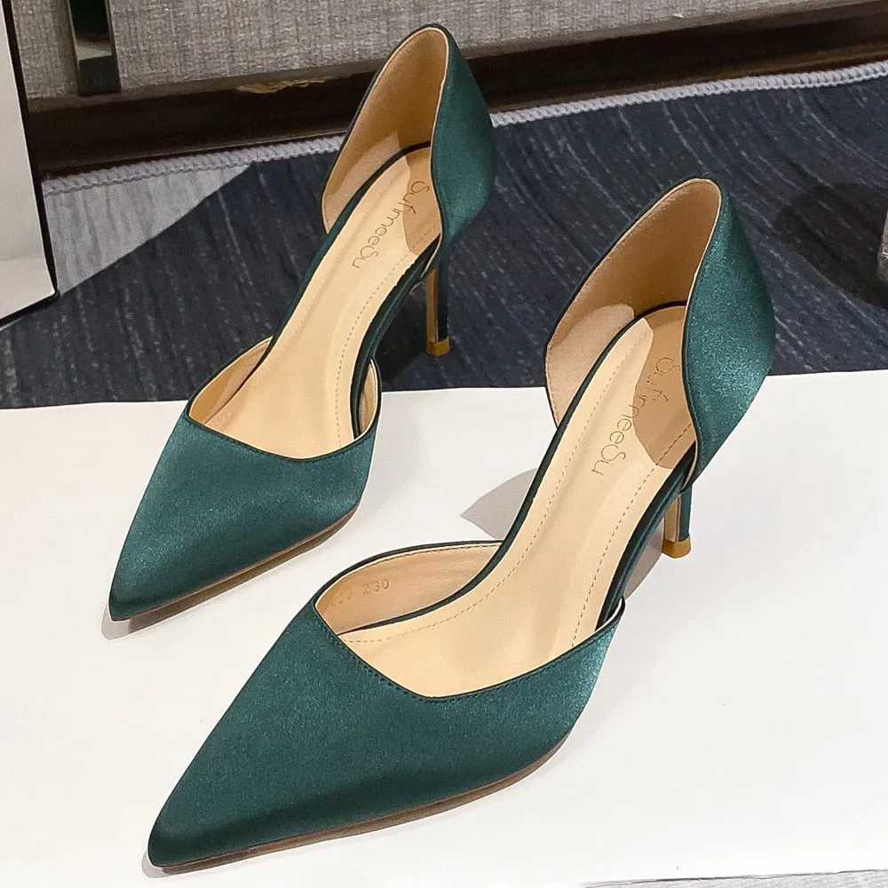 Designer Newest Pumps Sweet Pointed Toe Slip-on Wedding Office Silk Handmade Work Boots Eh Rated