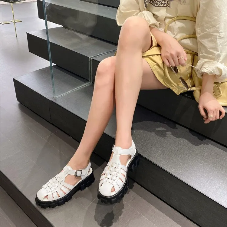 Women's Solid Color Hollow Out Roman Style Thick Sole Platform Gladiator Sandals Tiva Sandals